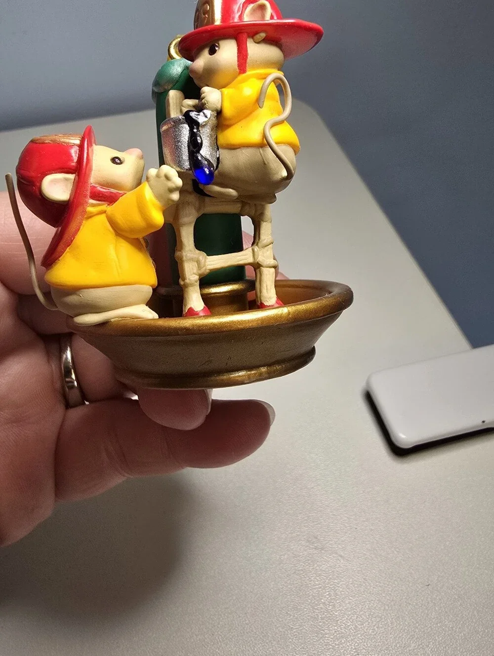 Vintage 1999 Hallmark Flame-Fighting Friends Firefighter Mice on Candle Ornament